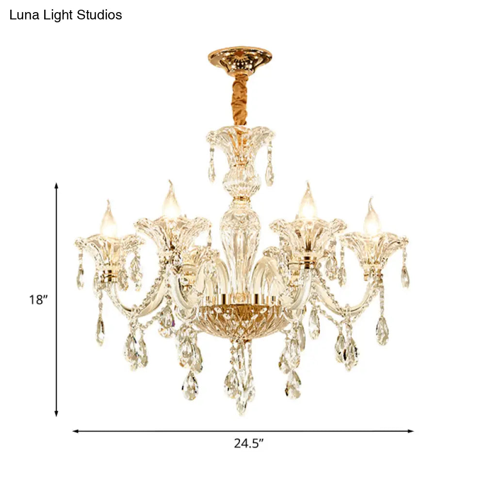 Modern 6-Head Clear Glass Candle Chandelier - Ideal Bedroom Lighting Fixture