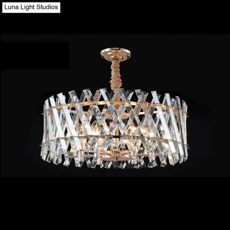Modern 6-Head Hanging Chandelier with Crystal Prisms for Dining Room Clear