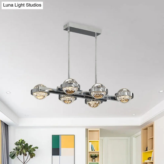 Modern 6-Head Led Island Lamp With Chrome/Gold Finish & Seedy Crystal Ball - Perfect Over Dining