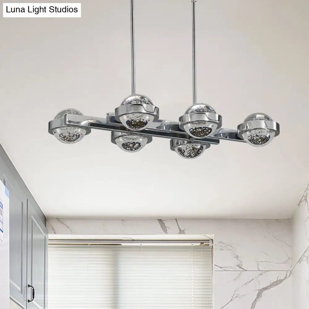 Modern 6-Head Led Island Lamp With Chrome/Gold Finish & Seedy Crystal Ball - Perfect Over Dining