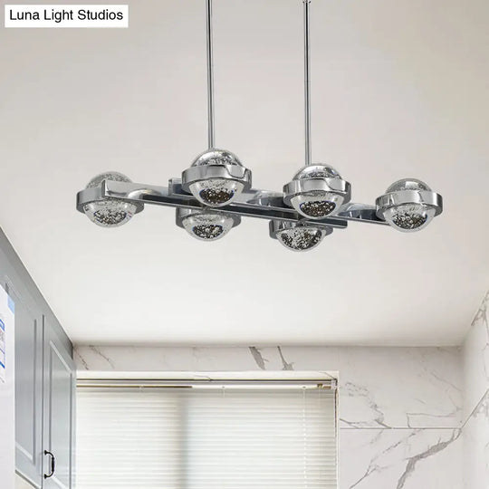 Modern 6-Head Led Island Lamp With Chrome/Gold Finish & Seedy Crystal Ball - Perfect Over Dining