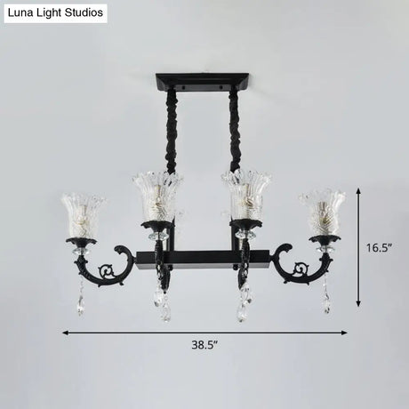 Modern 6-Head Pendulum Island Pendant Lamp With Black Finish Clear Crystal Accents