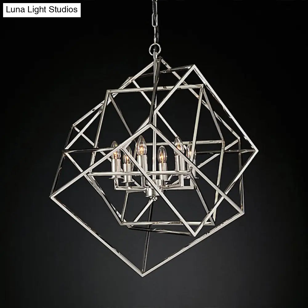 Modern 6-Light Geometric Metal Chandelier For Living Room - Brass/Chrome Pendant Lighting