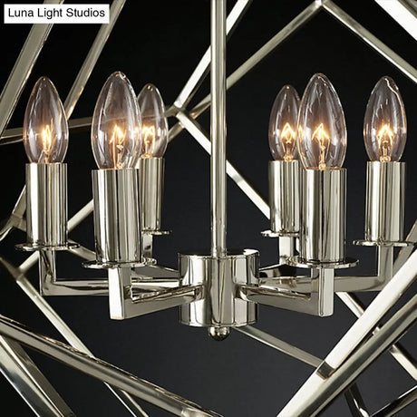 Modern 6-Light Geometric Metal Chandelier For Living Room - Brass/Chrome Pendant Lighting