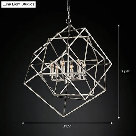 Modern 6-Light Geometric Metal Chandelier For Living Room - Brass/Chrome Pendant Lighting