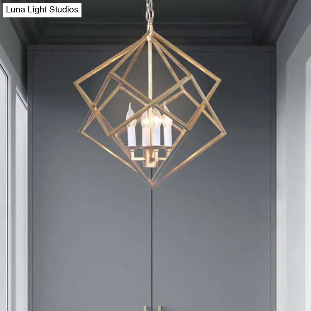 Modern 6-Light Geometric Metal Chandelier For Living Room - Brass/Chrome Pendant Lighting