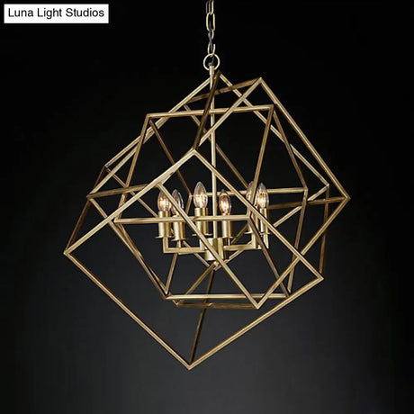 Modern 6-Light Geometric Metal Chandelier For Living Room - Brass/Chrome Pendant Lighting