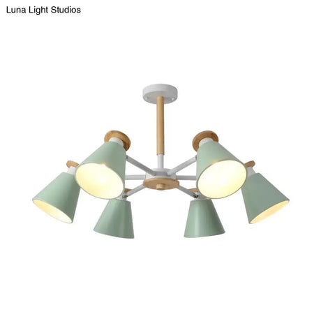 Modern 6-Light Rotatable Metal Cone Chandelier - Stylish Macaron Loft Hanging Light For Living Room