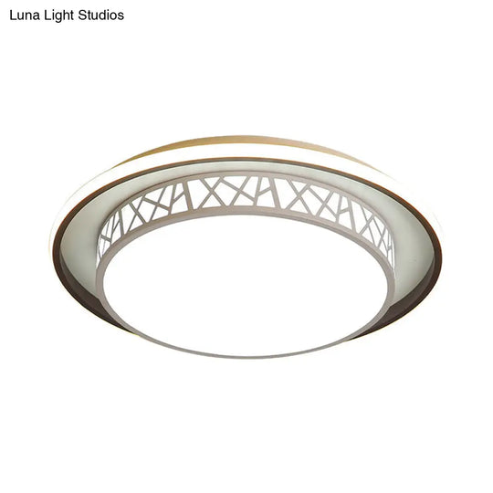 Modern Acrylic Bedroom Led Ceiling Lamp - Rounded Flush Mount Light With X-Line Side In Black/White