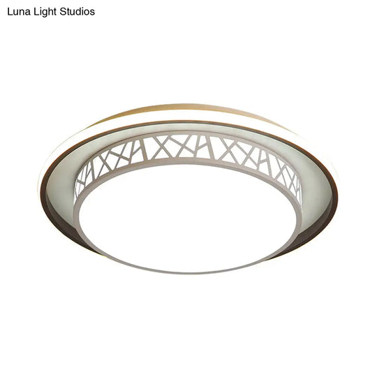 Modern Acrylic Bedroom Led Ceiling Lamp - Rounded Flush Mount Light With X - Line Side In