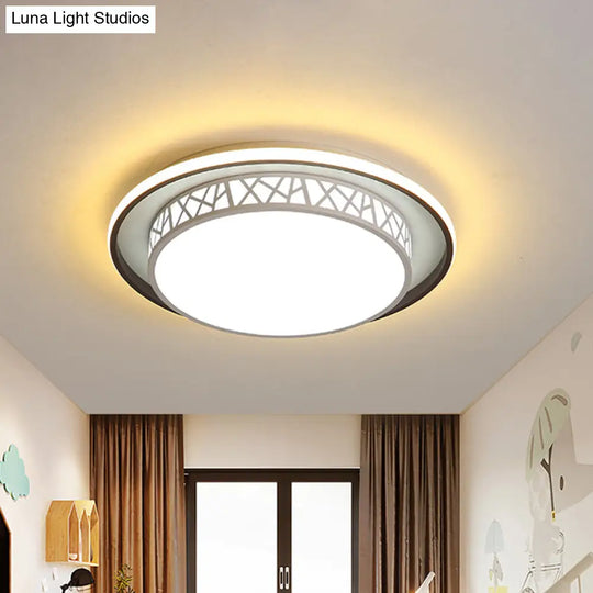 Modern Acrylic Bedroom Led Ceiling Lamp - Rounded Flush Mount Light With X-Line Side In Black/White