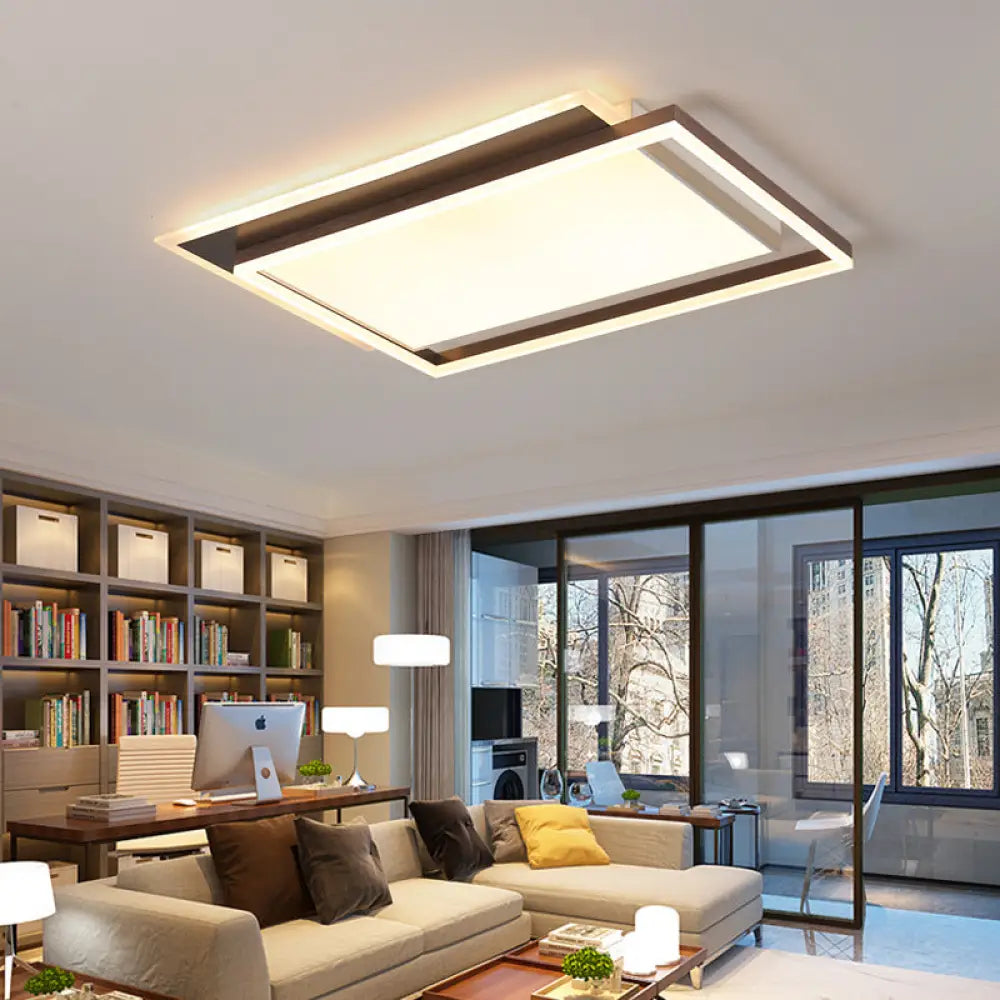 Modern Acrylic Brown Led Flush Light For Bedroom Ceiling - 16’/19.5’/35.5’ Width In