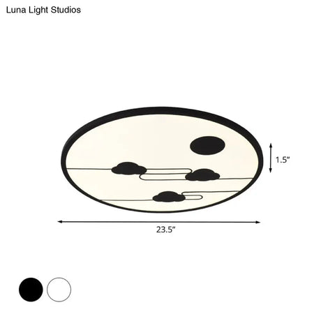 Modern Acrylic Circle Flush Light Fixture - White/Black Led Mount With Cloud Pattern Warm/White