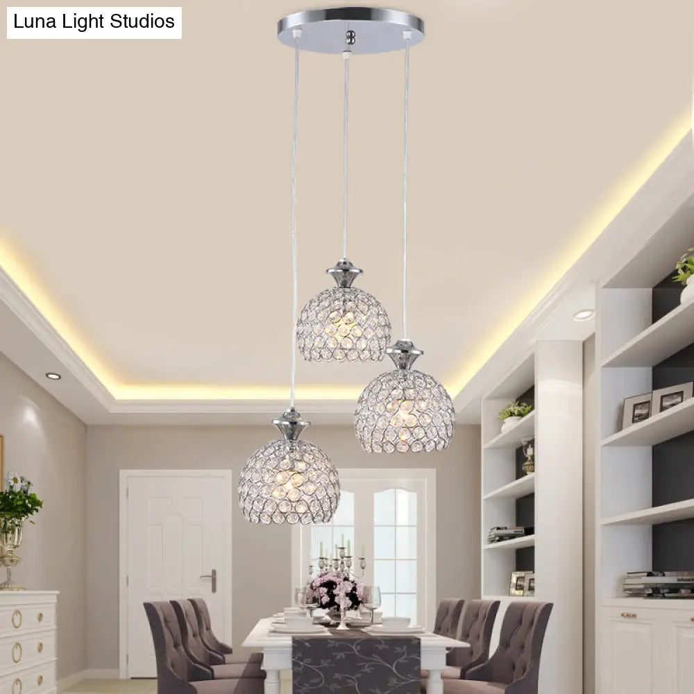 Modern Acrylic Cluster Pendant Light With 3 Chrome Lights For Dining Room