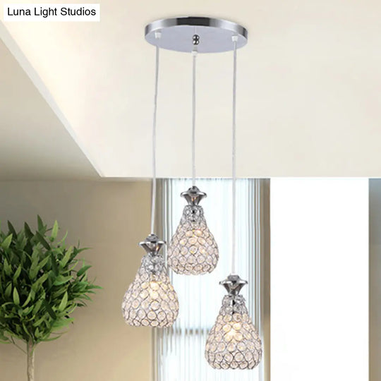 Modern Chrome Cluster Shade Pendant: Acrylic 3-Light Suspension For Dining Room / Pear