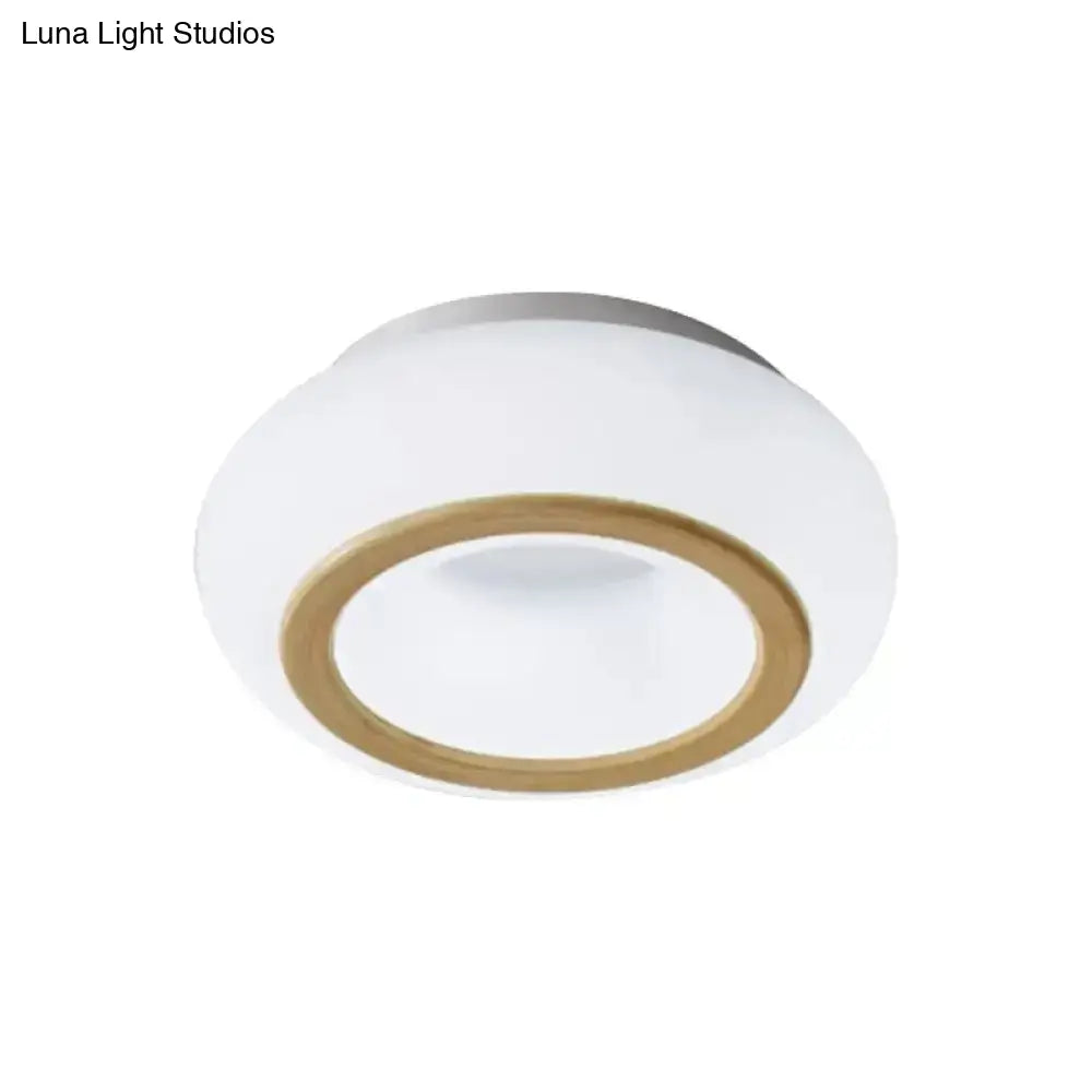 Modern Acrylic Donut Shaped Ceiling Lamp With Integrated Led And Wood Grain Finish