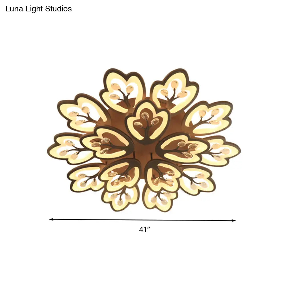 Modern Acrylic Floral Ceiling Mount Light Fixture - Coffee Finish 12/15 Lights Warm/White/3 Color