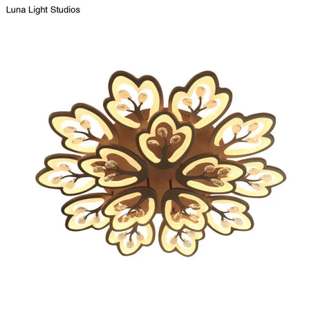 Modern Acrylic Floral Ceiling Mount Light Fixture - Coffee Finish 12/15 Lights Warm/White/3 Color