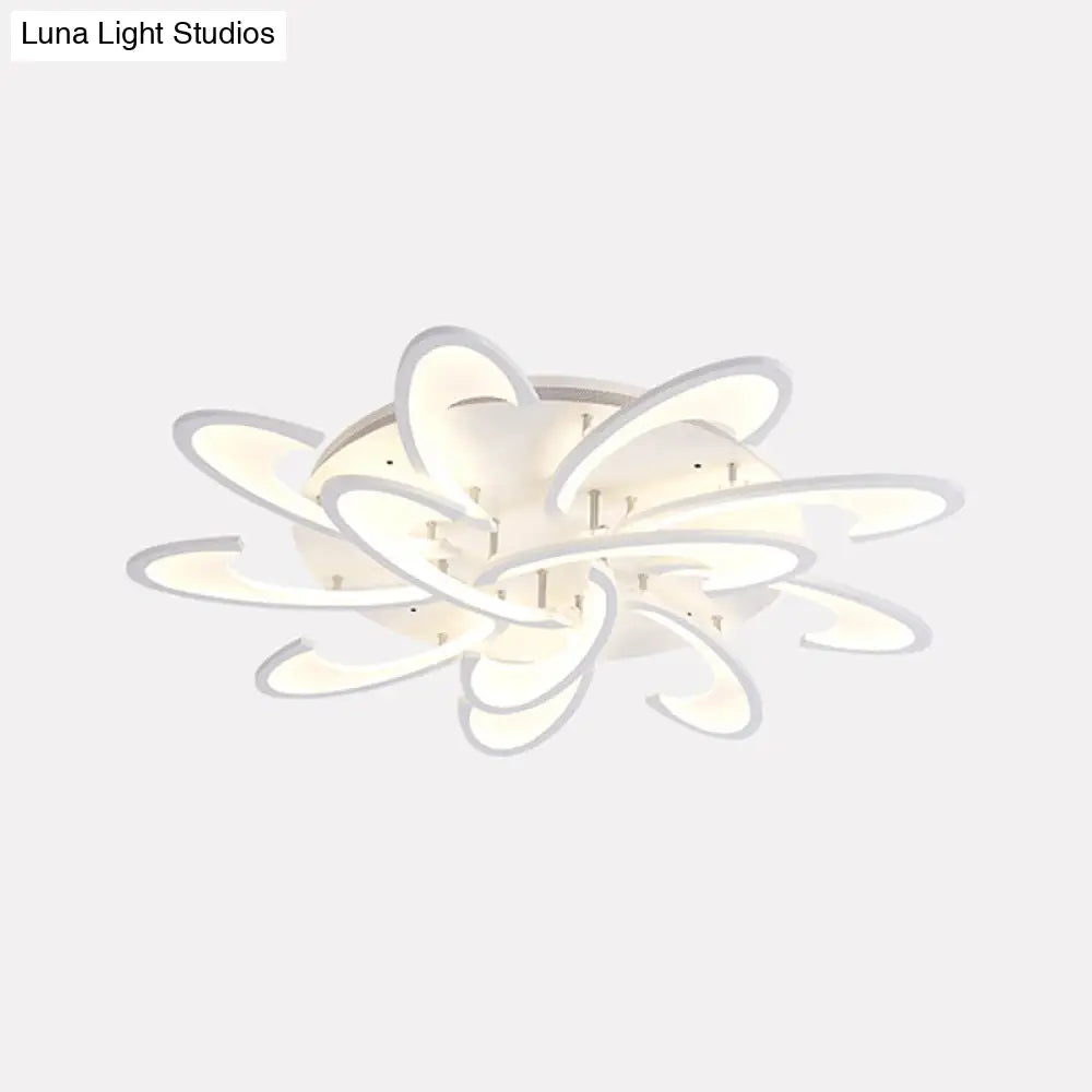 Modern Acrylic Flower Semi Flush Mount Lamp - 6/12-Head Warm/White Light White Ceiling Lighting For