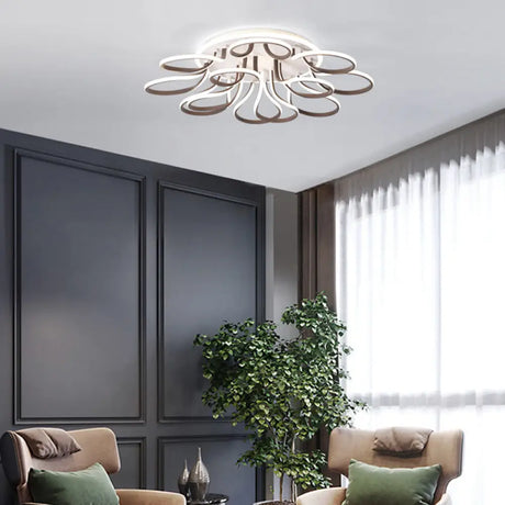 Modern Acrylic Flush Mount Ceiling Light Fixture - Bend Design 9/12 Heads Brown 38.5’/46.5’