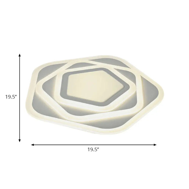 Modern Acrylic Flush Mount Ceiling Light In White For Living Room Pentagon Contemporary Fixture