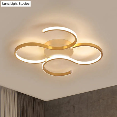 Modern Acrylic Gold Led Ceiling Light With Double S-Shape Flush Mount - Warm/White