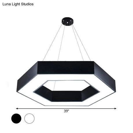 Modern Acrylic Hexagonal Pendant Led Ceiling Light (16/23.5/39) For Office - Black/White