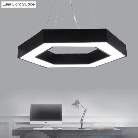 Modern Acrylic Hexagonal Pendant Led Ceiling Light (16/23.5/39) For Office - Black/White