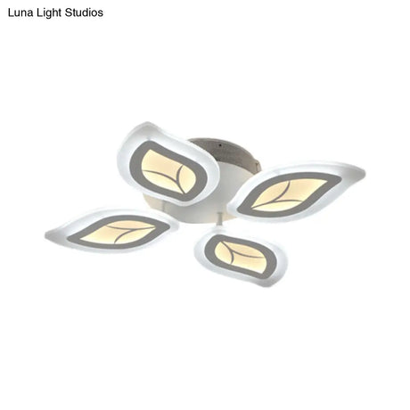 Modern Acrylic Leaf Flush Mount Light - 4/6/9-Light Led Ceiling Fixture In Warm/White/Natural