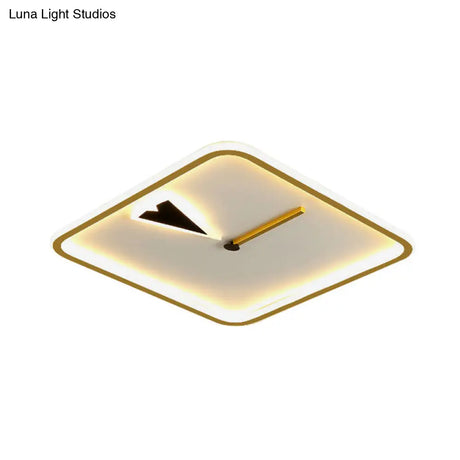 Modern Acrylic Led Bedroom Flushmount With Clock Design - Round/Square Black/Gold