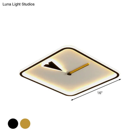 Modern Acrylic Led Bedroom Flushmount With Clock Design - Round/Square Black/Gold