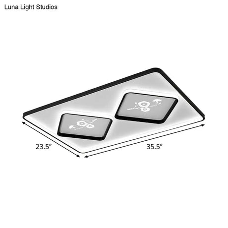 Modern Acrylic Led Ceiling Light Fixture In Black Square/Rectangular Flush Mount White/Warm