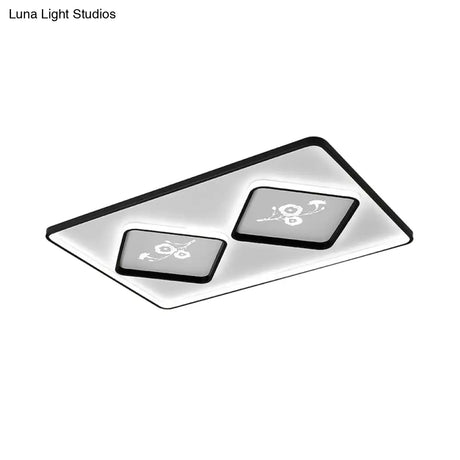 Modern Acrylic Led Ceiling Light Fixture In Black Square/Rectangular Flush Mount White/Warm