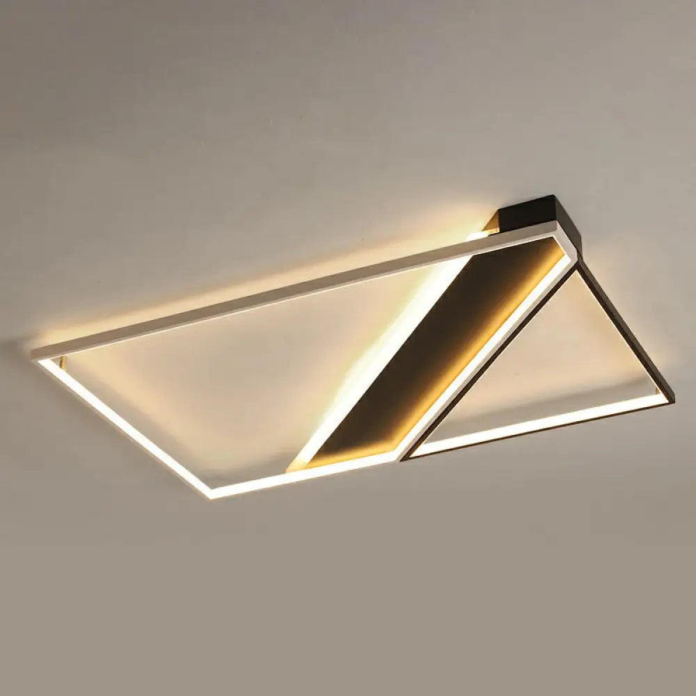 Modern Acrylic Led Ceiling Light: Rectangle Lounge Flush Mount In Black & White / 35.5’ Natural