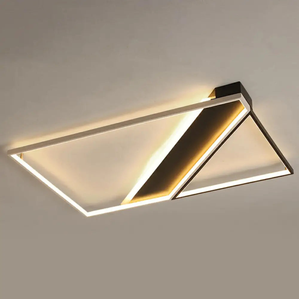 Modern Acrylic Led Ceiling Light: Rectangle Lounge Flush Mount In Black & White / 41’ Third Gear