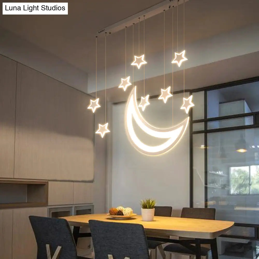 Modern Acrylic Led Ceiling Light - Moon And Stars Design 5/9 Lights Dining Room Pendant Warm/White