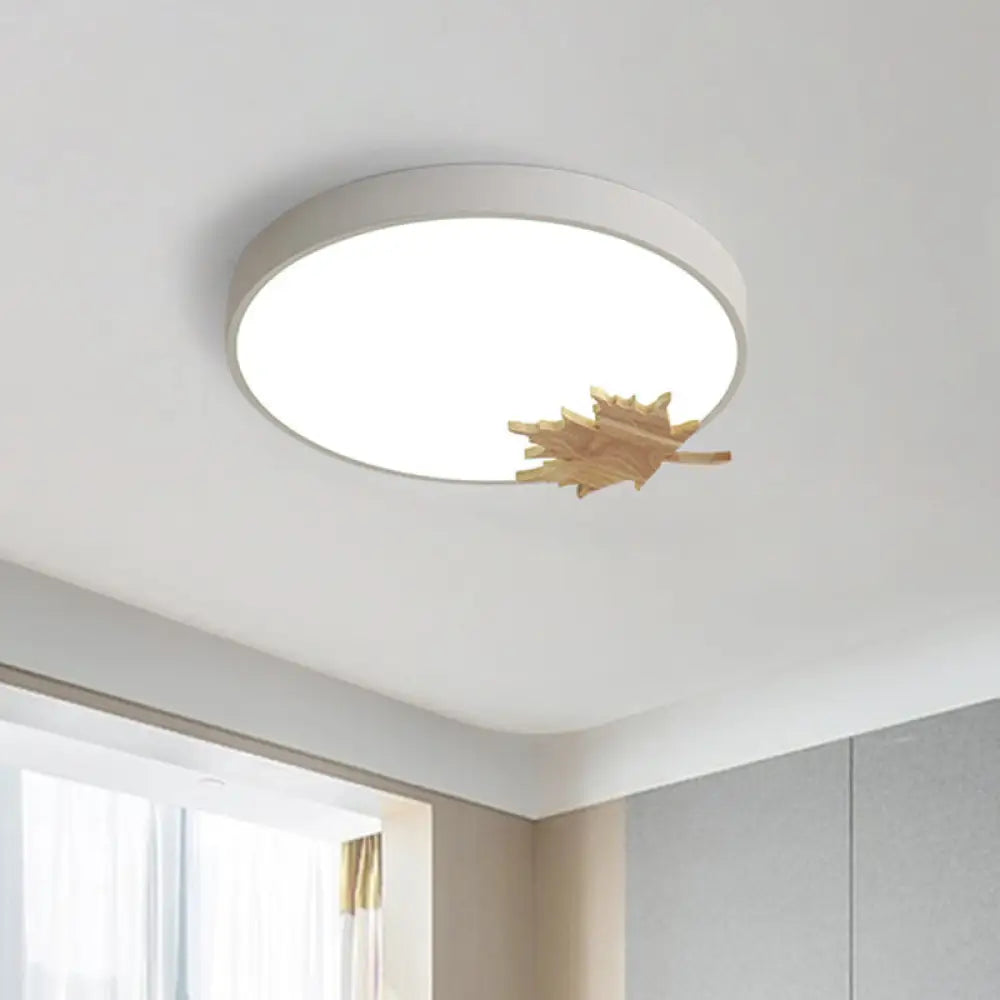 Modern Acrylic Led Drum Ceiling Mount Flush Light Fixture For Bedroom - Gray/White/Green With Maple
