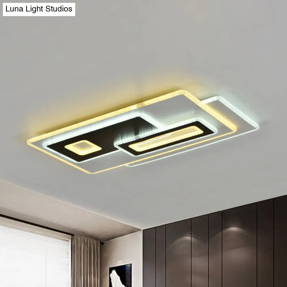 Modern Acrylic Led Flush Light In Black And White Round/Oval/Rectangle Shape - Perfect For Bedrooms