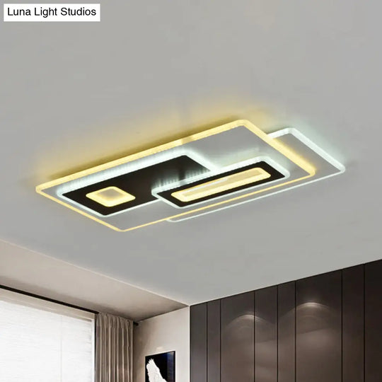 Modern Acrylic Led Flush Light In Black And White Round/Oval/Rectangle Shape - Perfect For Bedrooms