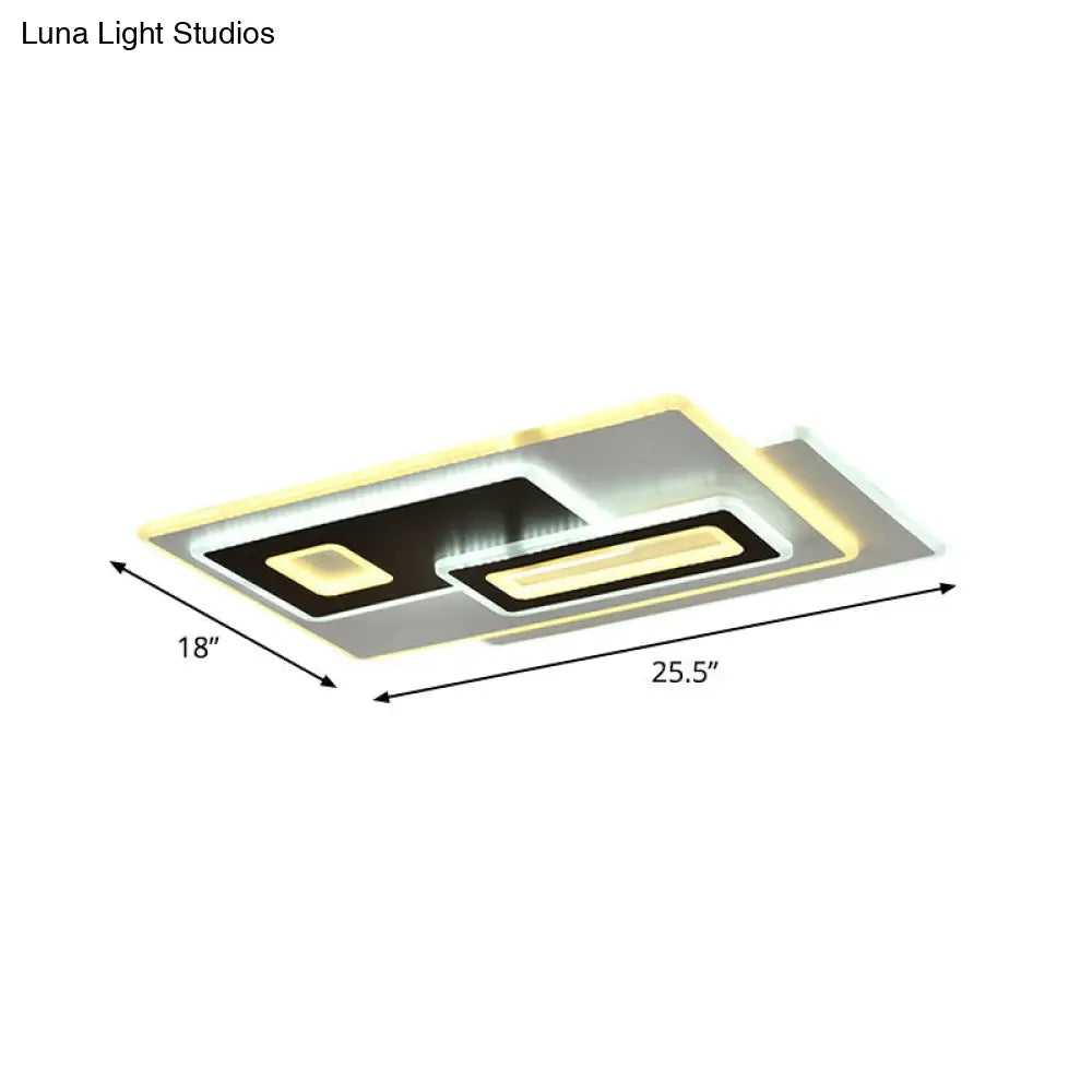 Modern Acrylic Led Flush Light In Black And White Round/Oval/Rectangle Shape - Perfect For Bedrooms