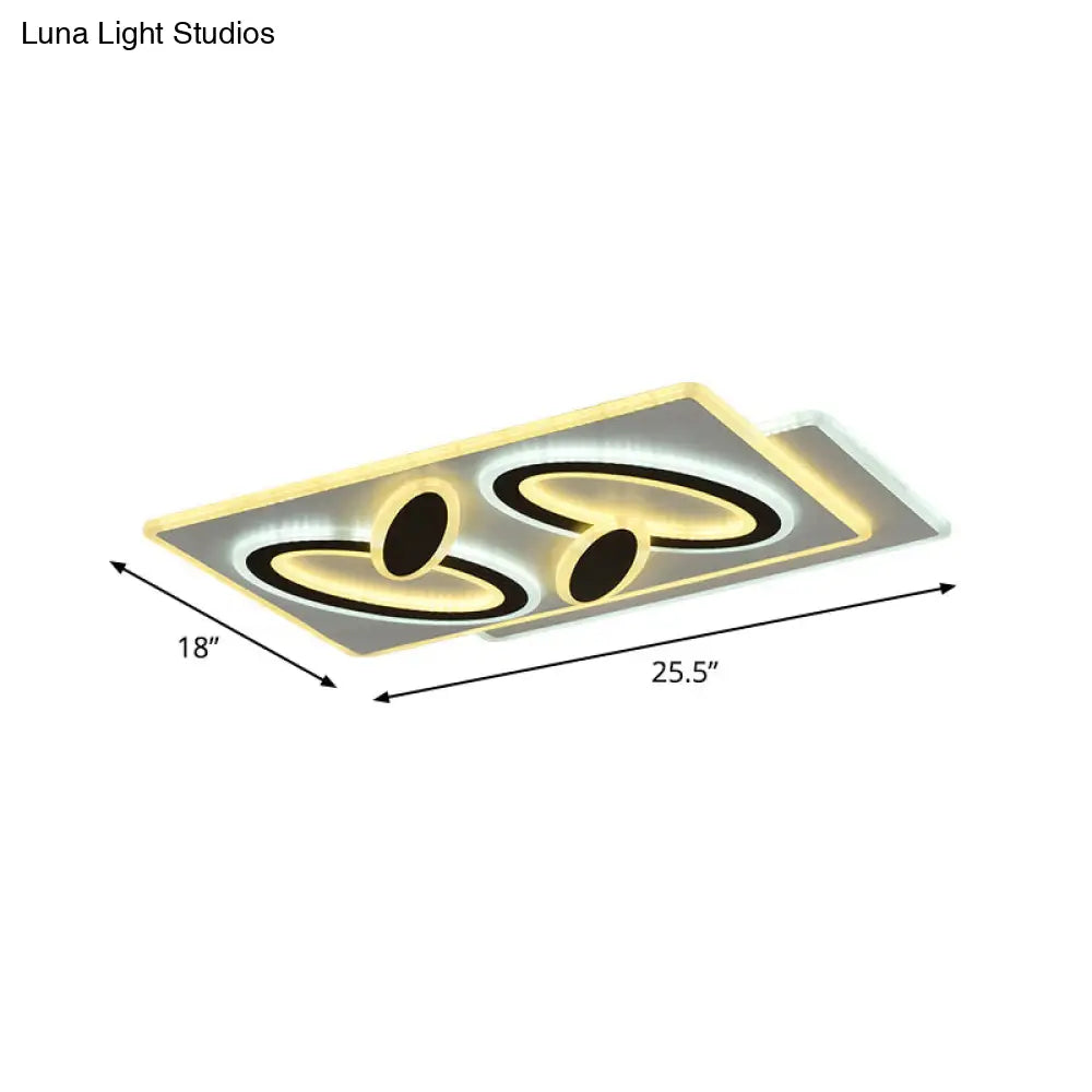 Modern Acrylic Led Flush Light In Black And White Round/Oval/Rectangle Shape - Perfect For Bedrooms
