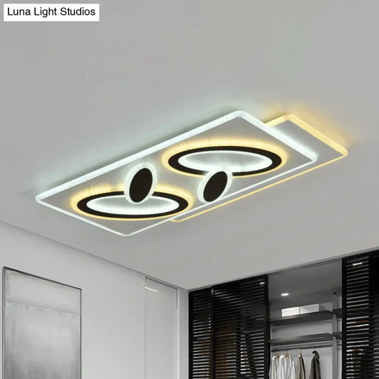 Modern Acrylic Led Flush Light In Black And White Round/Oval/Rectangle Shape - Perfect For Bedrooms