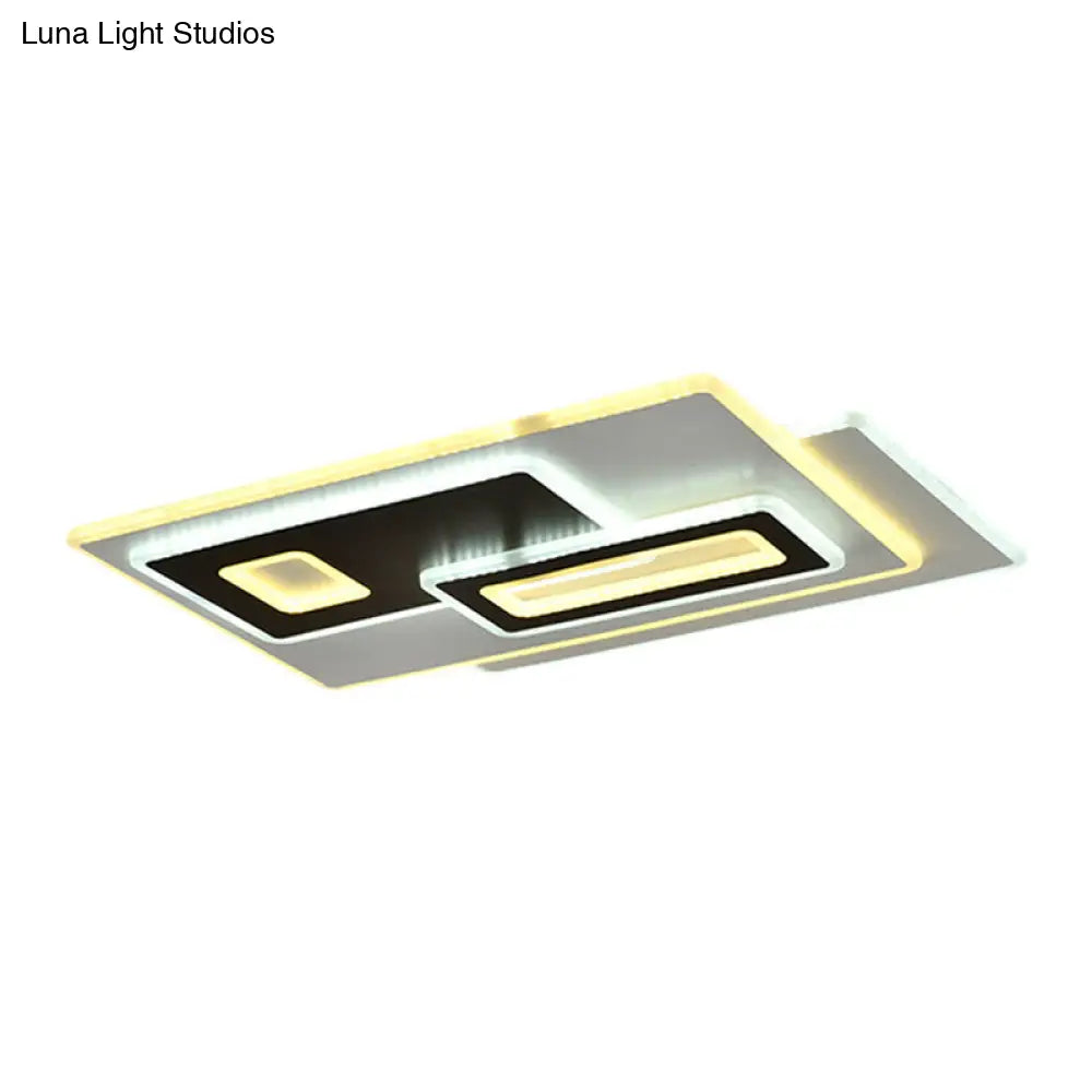 Modern Acrylic Led Flush Light In Black And White Round/Oval/Rectangle Shape - Perfect For Bedrooms