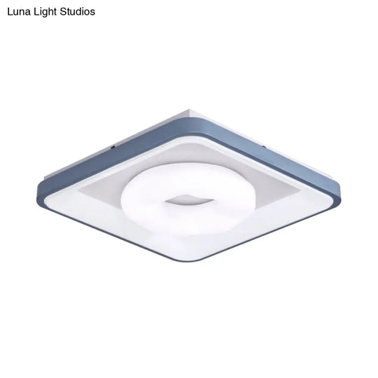 Modern Acrylic Led Flush Mount Lamp With Blue - White Triangle Bubble And Circle Patterns - Square