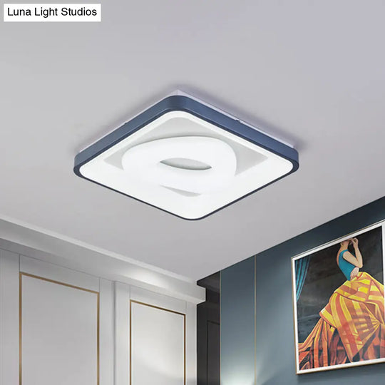 Modern Acrylic Led Flush Mount Lamp With Blue-White Triangle Bubble And Circle Patterns - Square