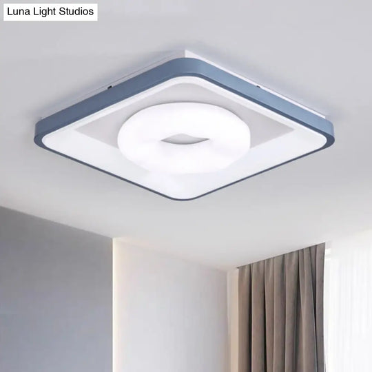 Modern Acrylic Led Flush Mount Lamp With Blue - White Triangle Bubble And Circle Patterns - Square