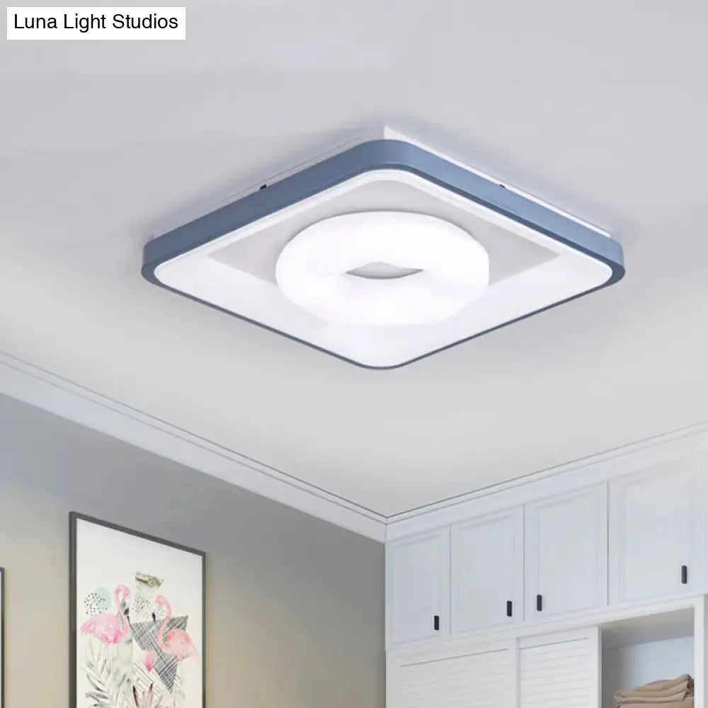 Modern Acrylic Led Flush Mount Lamp With Blue - White Triangle Bubble And Circle Patterns - Square