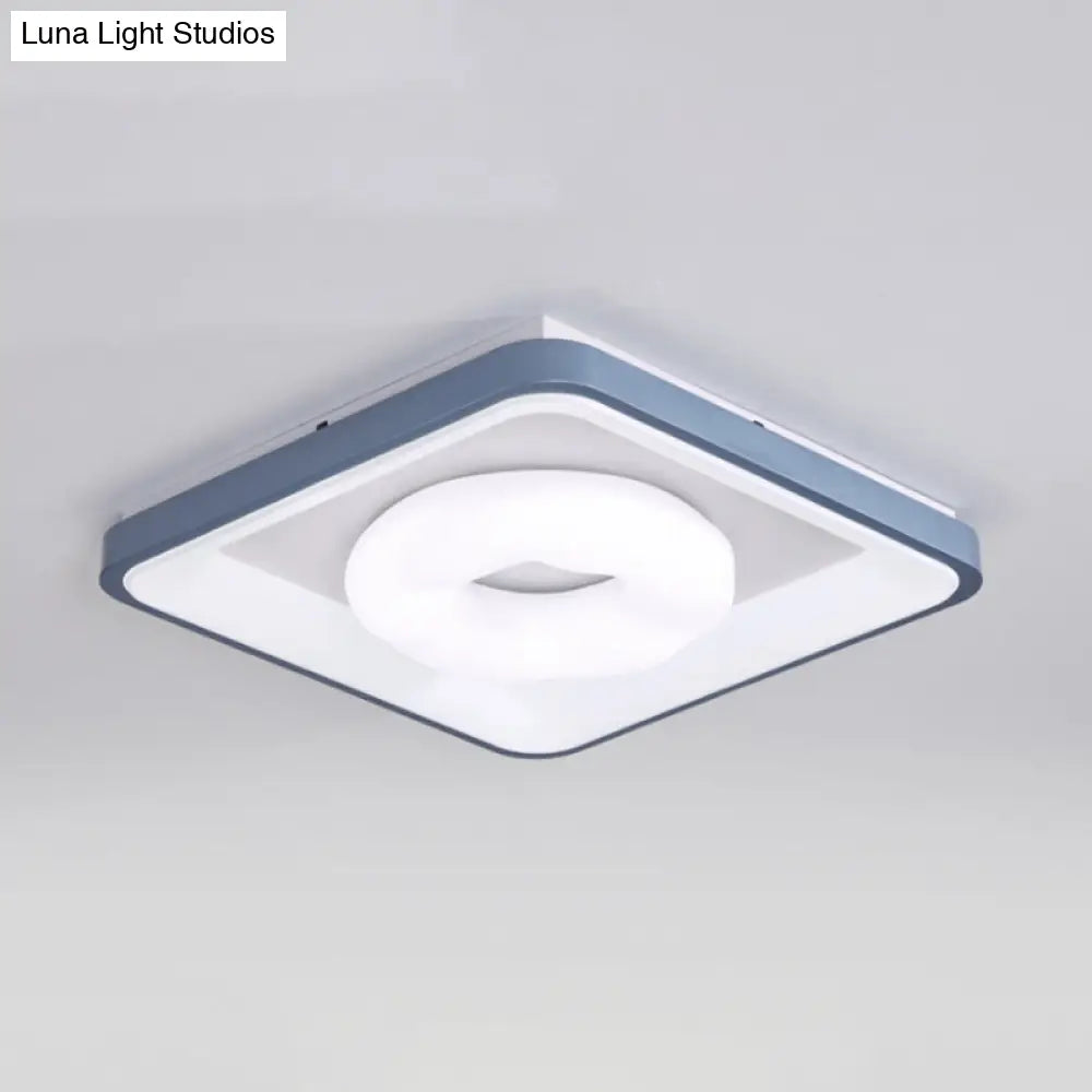 Modern Acrylic Led Flush Mount Lamp With Blue - White Triangle Bubble And Circle Patterns - Square