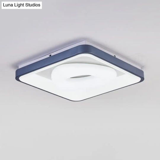 Modern Acrylic Led Flush Mount Lamp With Blue - White Triangle Bubble And Circle Patterns - Square