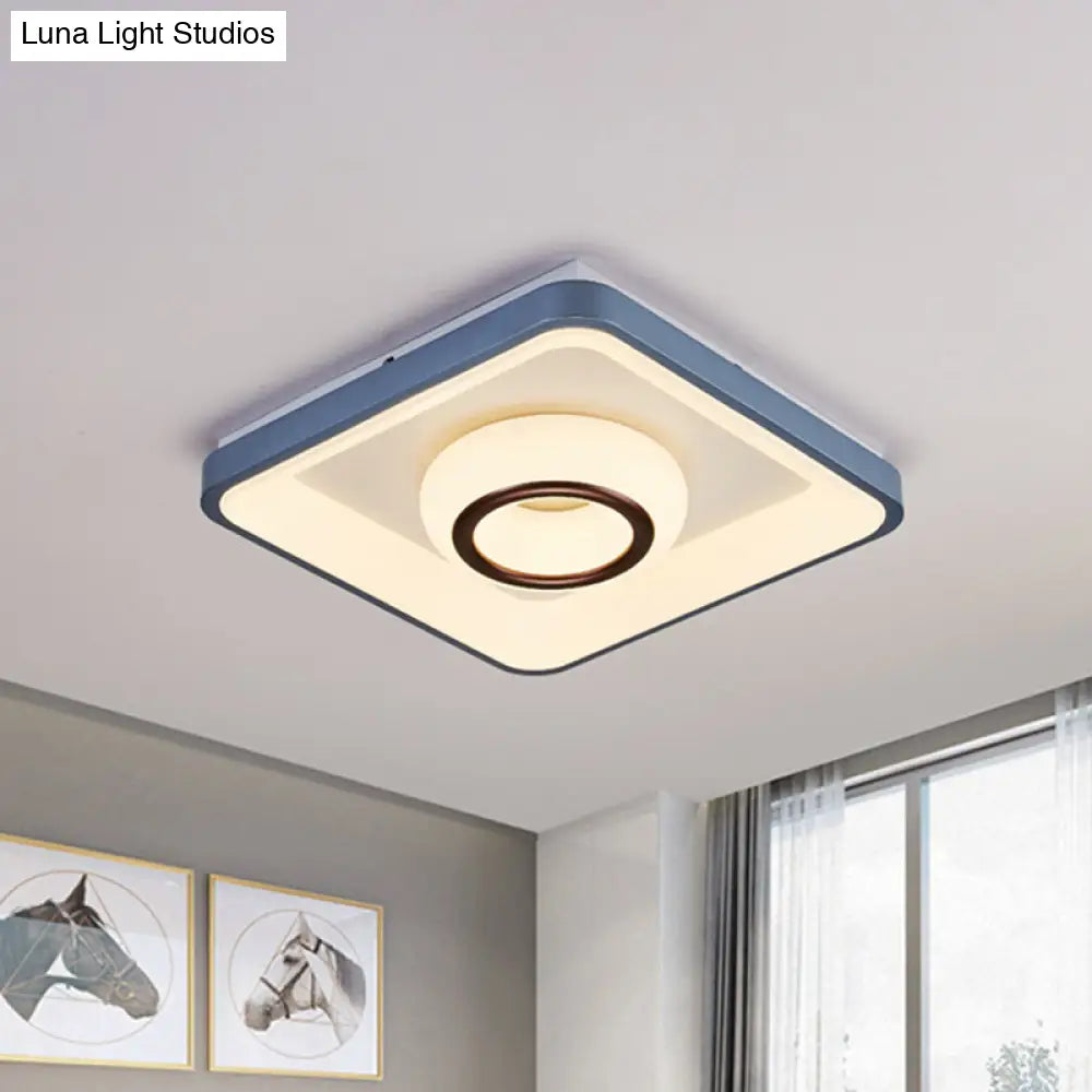Modern Acrylic Led Flush Mount Lamp With Blue - White Triangle Bubble And Circle Patterns - Square
